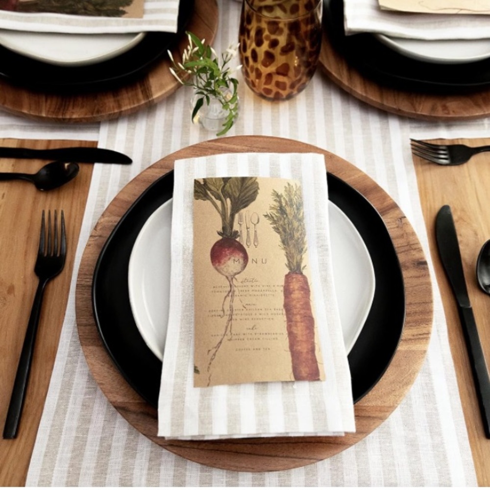 Solino Home Stripe 100% Pure Linen Table Runner, Natural and White, 14”x50”